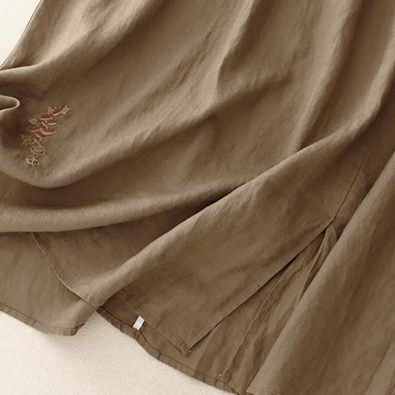 Nimara Ritual Vintage Solid Embroidery Drawstring Women's Skirt With Pockets