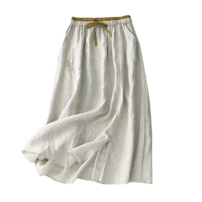 Nimara Ritual Vintage Solid Embroidery Drawstring Women's Skirt With Pockets