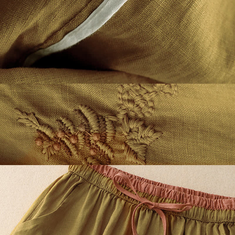 Nimara Ritual Vintage Solid Embroidery Drawstring Women's Skirt With Pockets