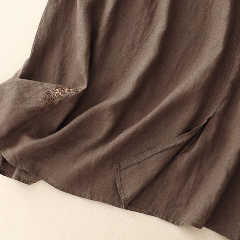 Nimara Ritual Vintage Solid Embroidery Drawstring Women's Skirt With Pockets
