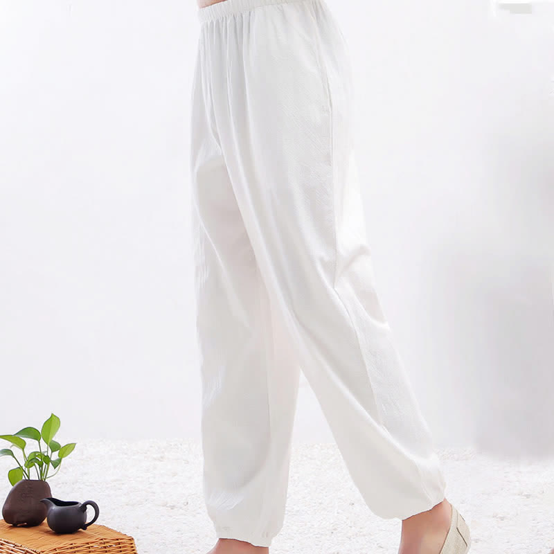 Nimara Ritual Summer Solid Color Unisex Elastic Waist Tai Chi Qigong Practice Pants With Pockets