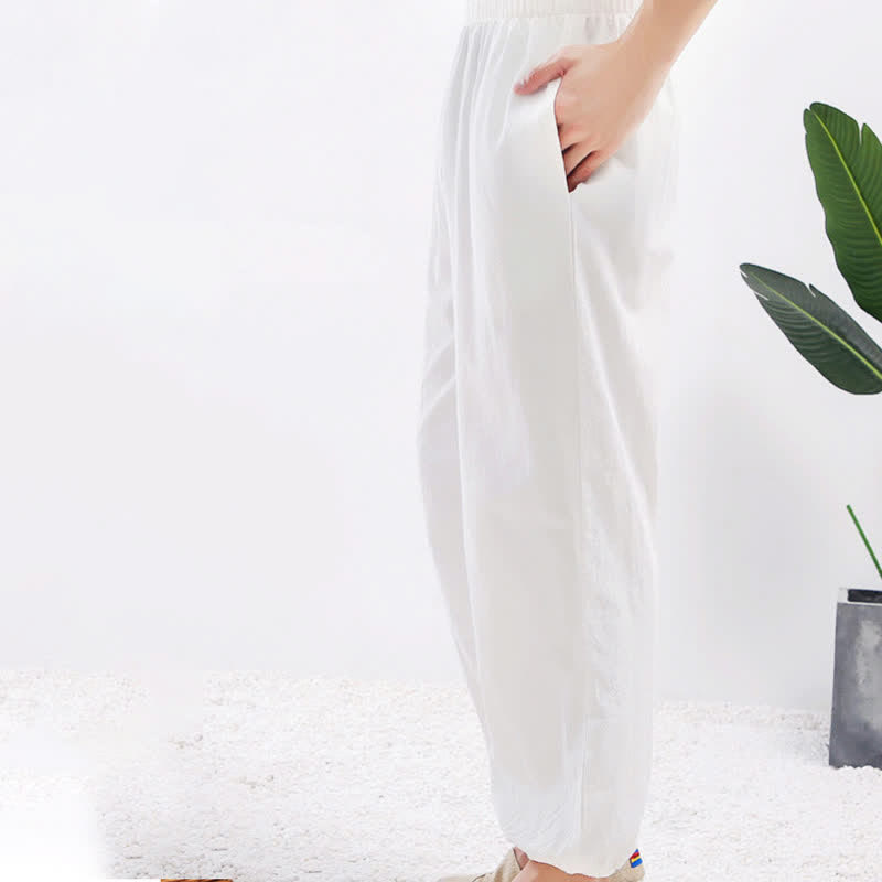 Nimara Ritual Summer Solid Color Unisex Elastic Waist Tai Chi Qigong Practice Pants With Pockets