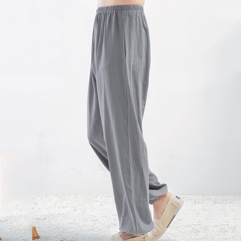Nimara Ritual Summer Solid Color Unisex Elastic Waist Tai Chi Qigong Practice Pants With Pockets