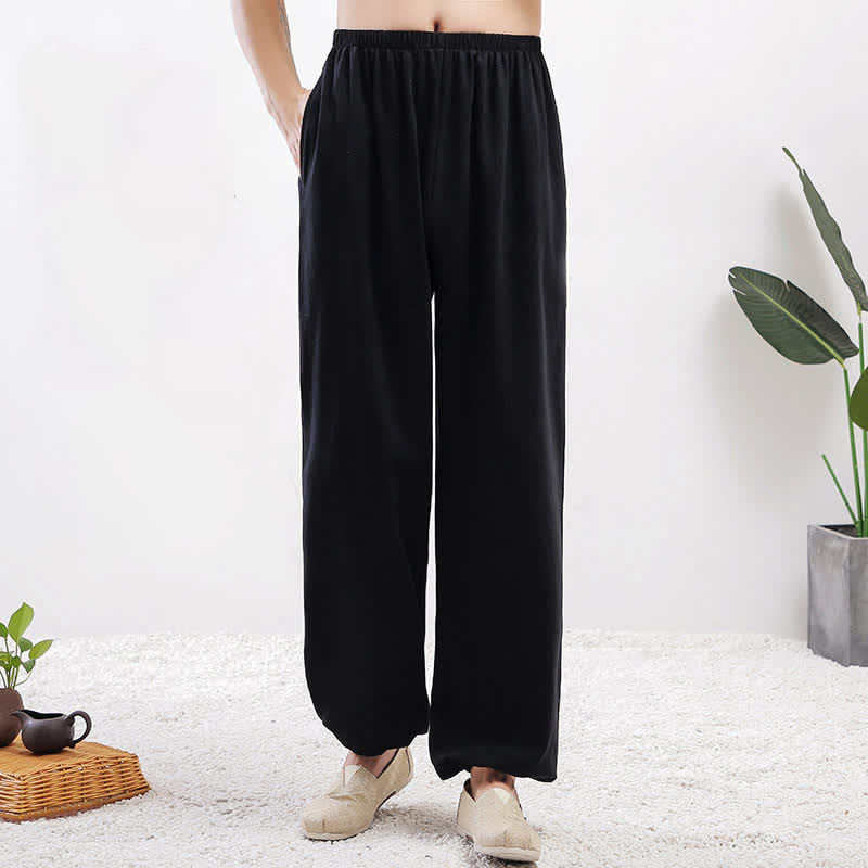 Nimara Ritual Summer Solid Color Unisex Elastic Waist Tai Chi Qigong Practice Pants With Pockets