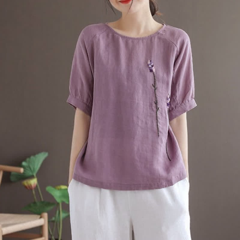 Nimara Ritual Summer Vintage Embroidered Flower Pattern Women's Crew Neck Design T-Shirt
