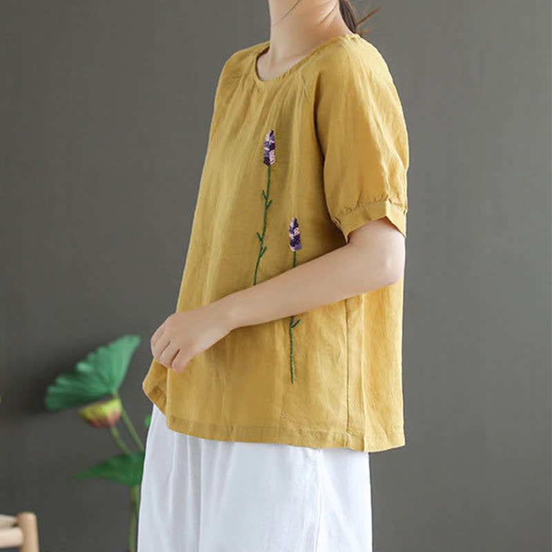Nimara Ritual Summer Vintage Embroidered Flower Pattern Women's Crew Neck Design T-Shirt