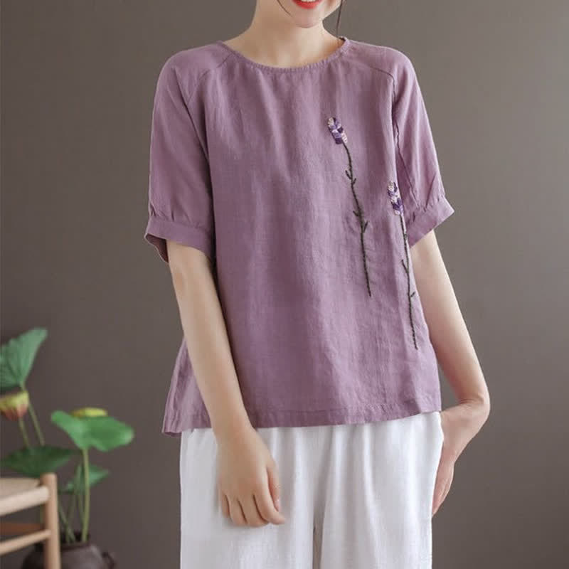 Nimara Ritual Summer Vintage Embroidered Flower Pattern Women's Crew Neck Design T-Shirt