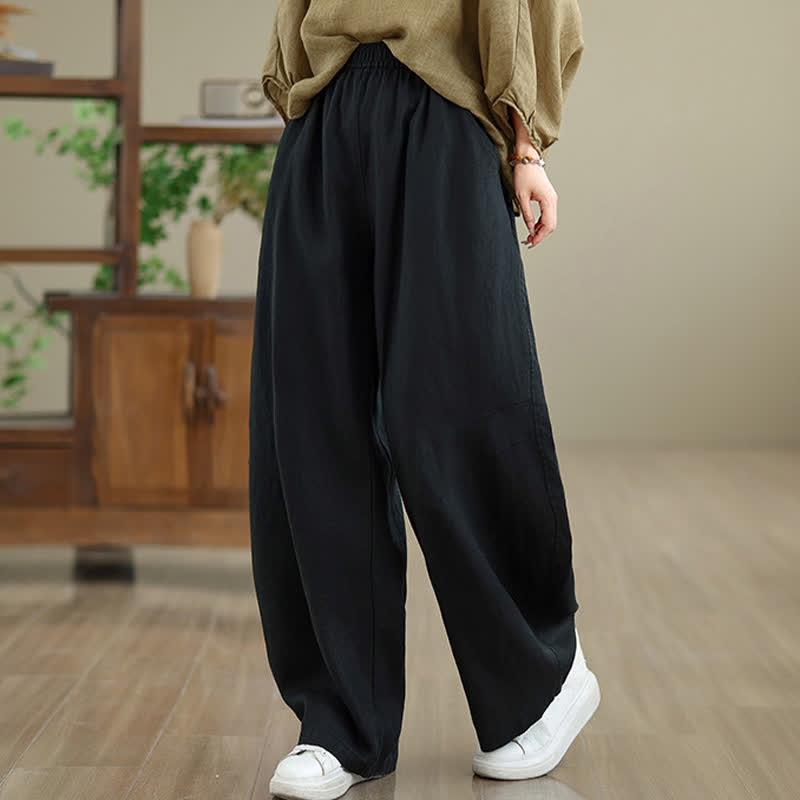 Nimara Ritual Casual Plain Cotton Women's Wide Leg Pants With Pockets