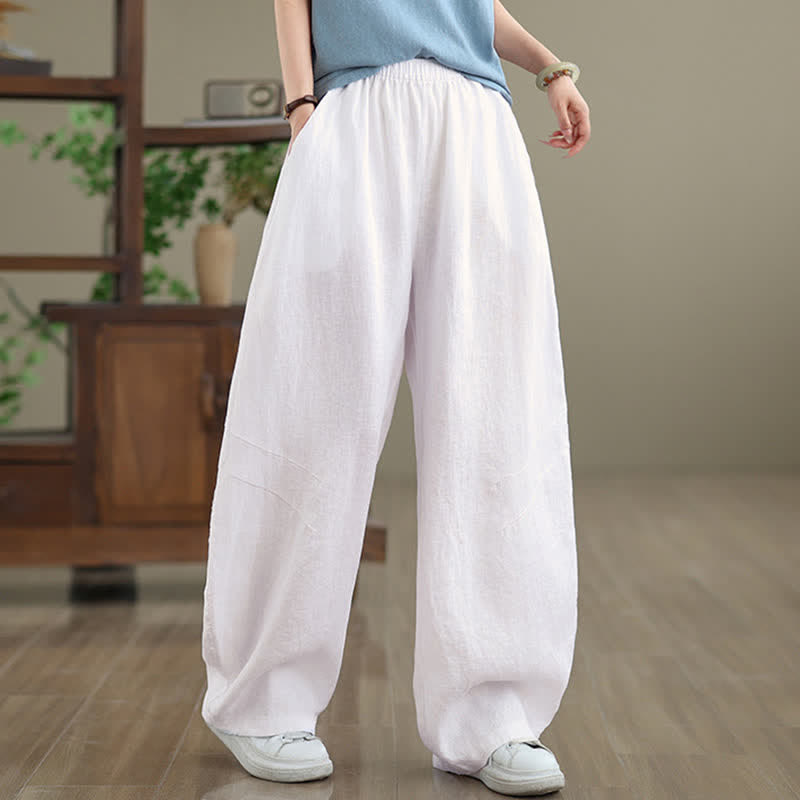 Nimara Ritual Casual Plain Cotton Women's Wide Leg Pants With Pockets