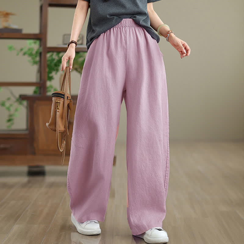Nimara Ritual Casual Plain Cotton Women's Wide Leg Pants With Pockets