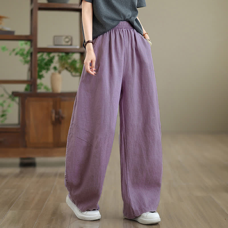 Nimara Ritual Casual Plain Cotton Women's Wide Leg Pants With Pockets