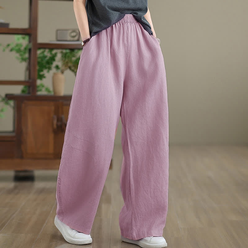 Nimara Ritual Casual Plain Cotton Women's Wide Leg Pants With Pockets