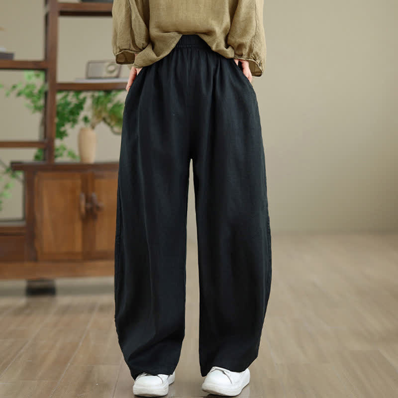 Nimara Ritual Casual Plain Cotton Women's Wide Leg Pants With Pockets