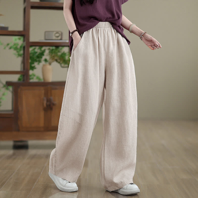 Nimara Ritual Casual Plain Cotton Women's Wide Leg Pants With Pockets