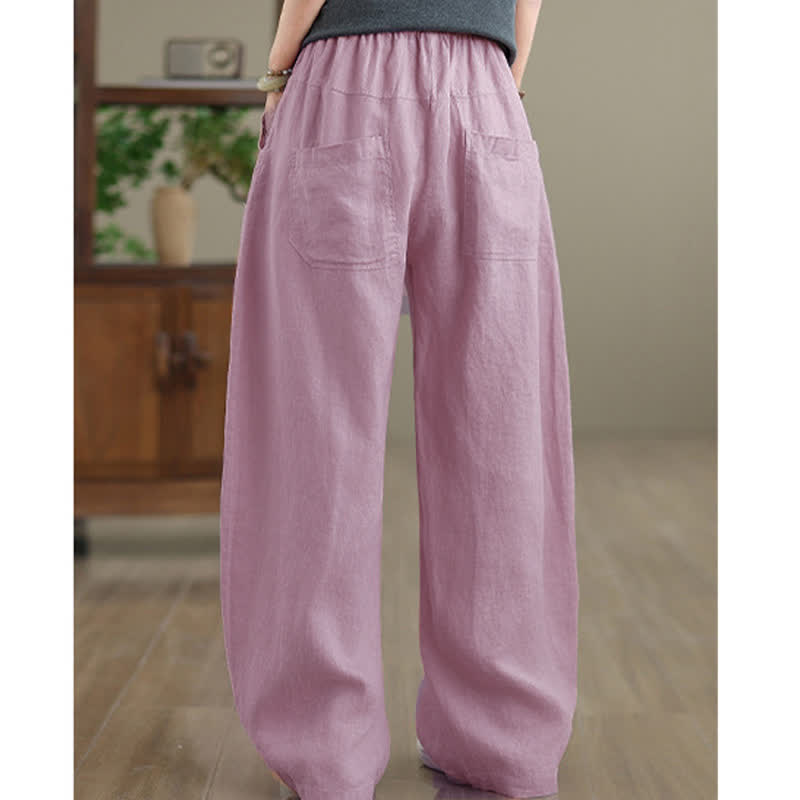Nimara Ritual Casual Plain Cotton Women's Wide Leg Pants With Pockets
