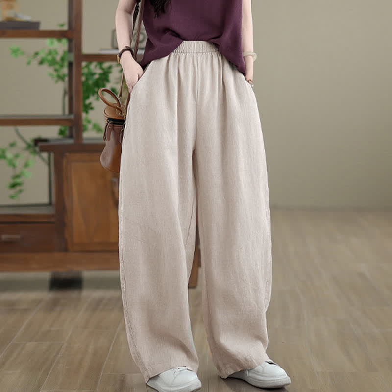Nimara Ritual Casual Plain Cotton Women's Wide Leg Pants With Pockets