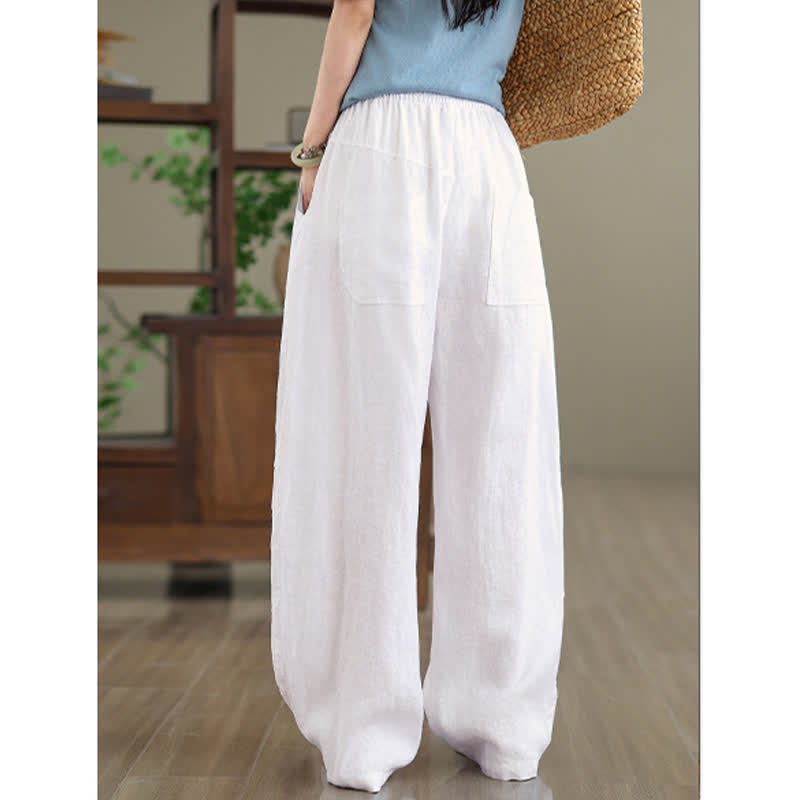 Nimara Ritual Casual Plain Cotton Women's Wide Leg Pants With Pockets