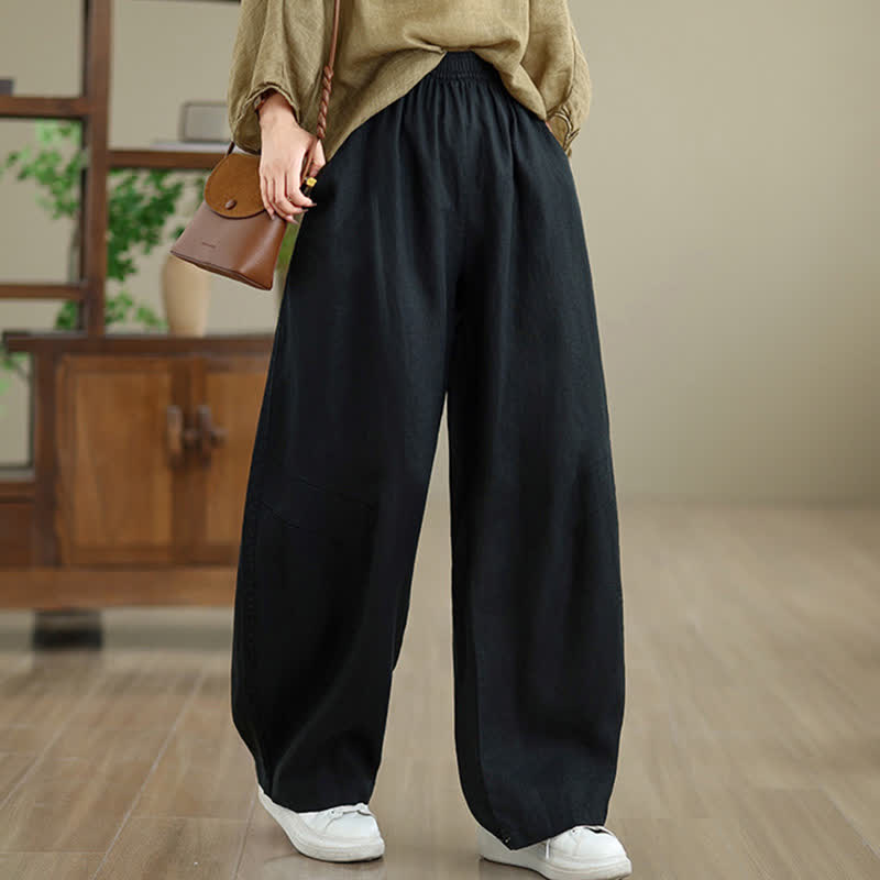 Nimara Ritual Casual Plain Cotton Women's Wide Leg Pants With Pockets