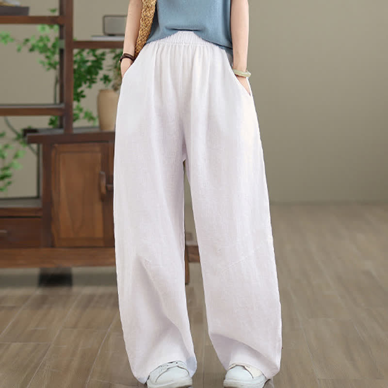 Nimara Ritual Casual Plain Cotton Women's Wide Leg Pants With Pockets