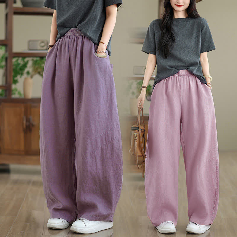 Nimara Ritual Casual Plain Cotton Women's Wide Leg Pants With Pockets