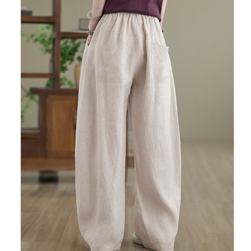 Nimara Ritual Casual Plain Cotton Women's Wide Leg Pants With Pockets