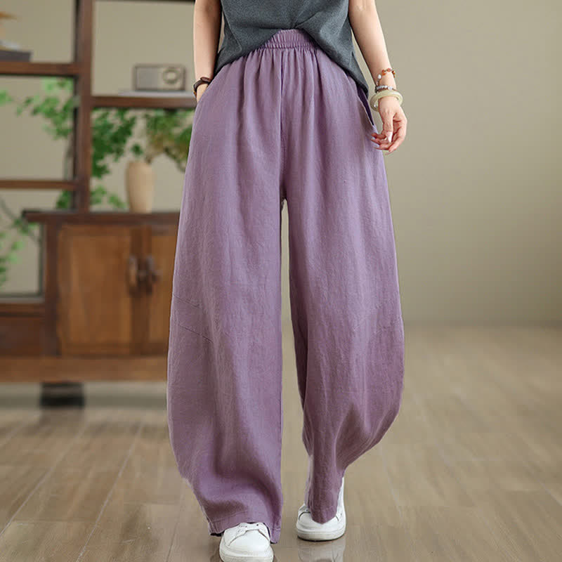 Nimara Ritual Casual Plain Cotton Women's Wide Leg Pants With Pockets