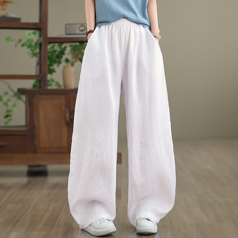 Nimara Ritual Casual Plain Cotton Women's Wide Leg Pants With Pockets