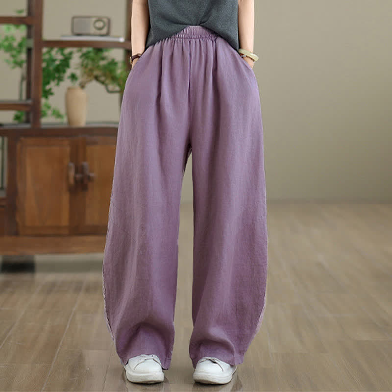 Nimara Ritual Casual Plain Cotton Women's Wide Leg Pants With Pockets