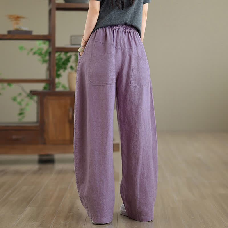 Nimara Ritual Casual Plain Cotton Women's Wide Leg Pants With Pockets