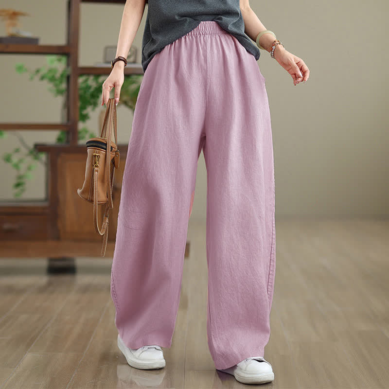 Nimara Ritual Casual Plain Cotton Women's Wide Leg Pants With Pockets