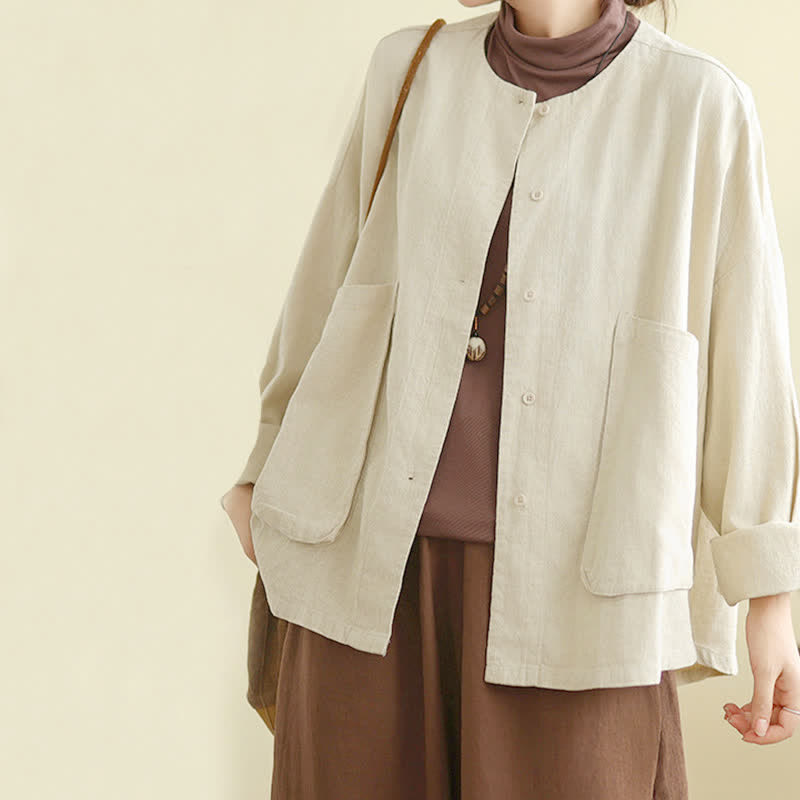 Nimara Ritual Plain Design Long Sleeve Women's Jacket With Pockets