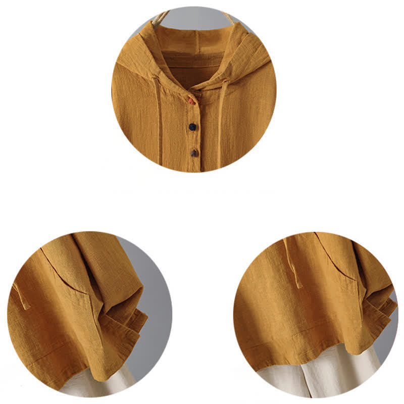 Nimara Ritual Women's Plain Buttons Design Long Sleeve Hoodie With Pockets