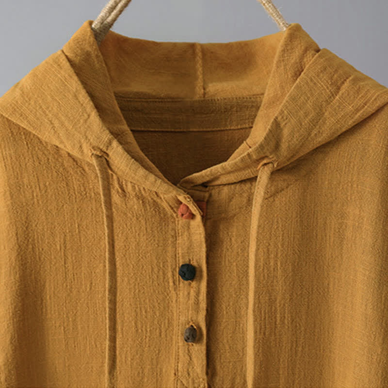 Nimara Ritual Women's Plain Buttons Design Long Sleeve Hoodie With Pockets