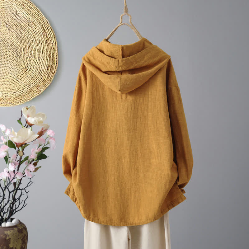Nimara Ritual Women's Plain Buttons Design Long Sleeve Hoodie With Pockets