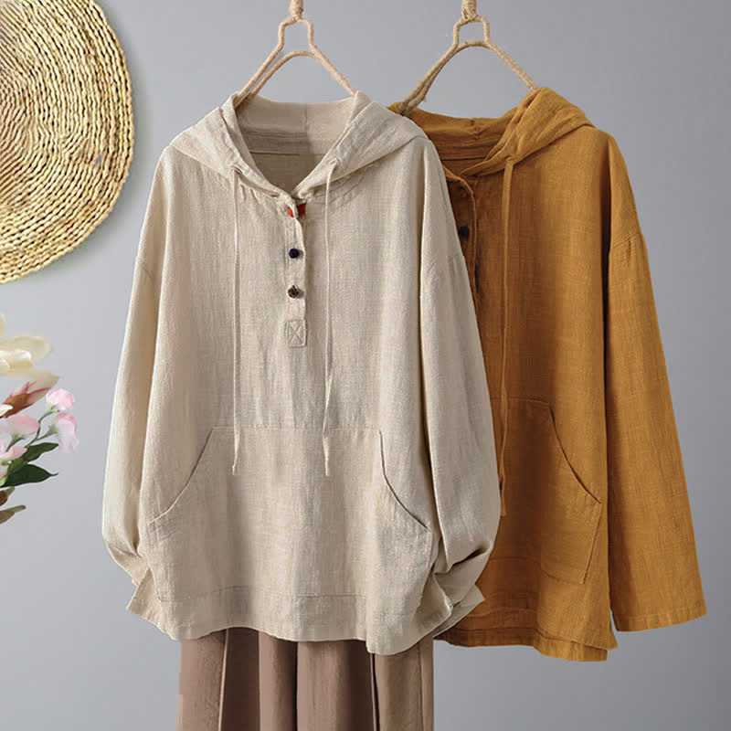 Nimara Ritual Women's Plain Buttons Design Long Sleeve Hoodie With Pockets