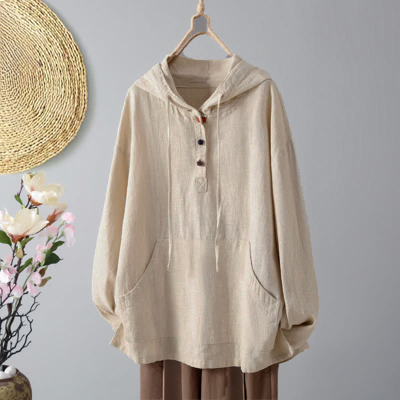 Nimara Ritual Women's Plain Buttons Design Long Sleeve Hoodie With Pockets