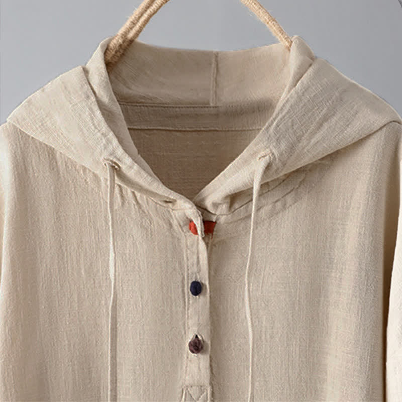 Nimara Ritual Women's Plain Buttons Design Long Sleeve Hoodie With Pockets