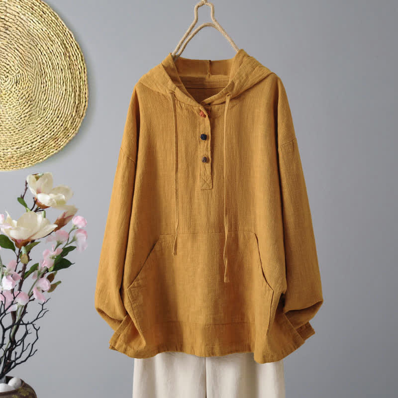 Nimara Ritual Women's Plain Buttons Design Long Sleeve Hoodie With Pockets