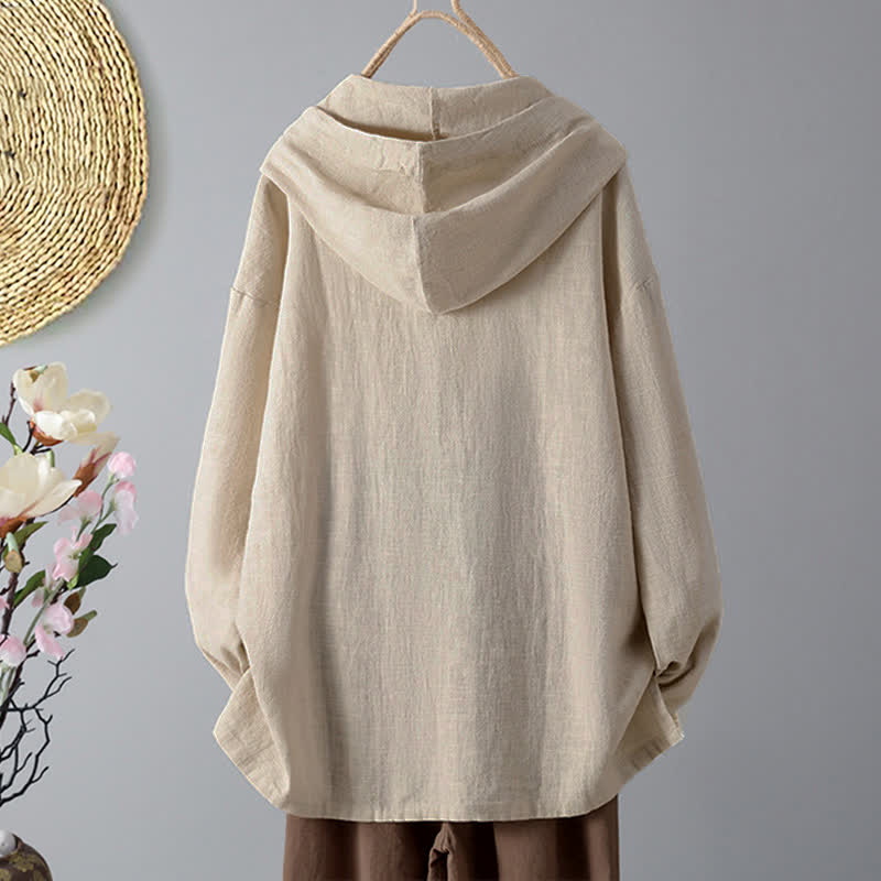 Nimara Ritual Women's Plain Buttons Design Long Sleeve Hoodie With Pockets
