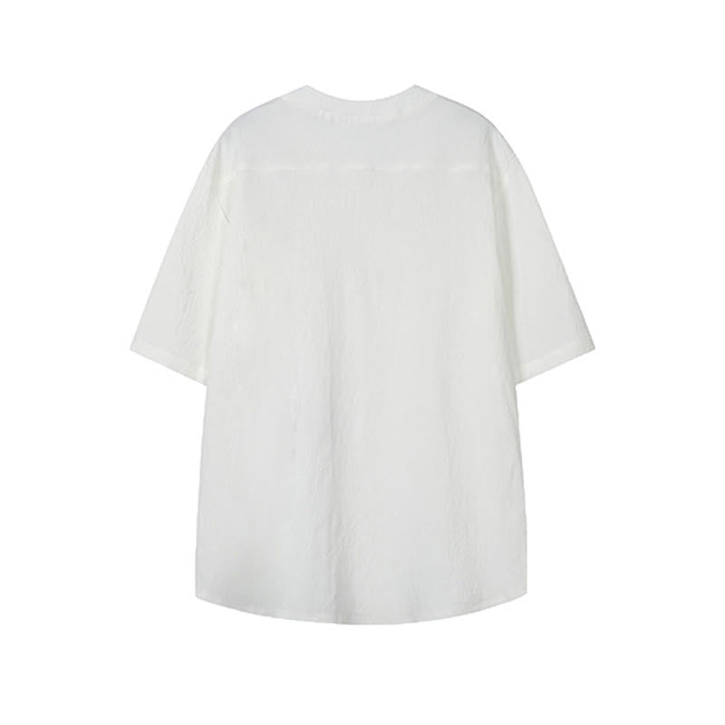 Nimara Ritual Summer Tang Style Casual Mandarin Collar Embroidery Crane Men's Short Sleeve Shirts