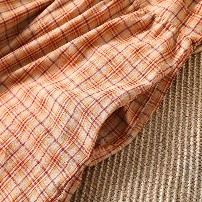 Nimara Ritual Summer Casual Vintage Plaid Women's Three-Quarter Sleeve Dress With Pocket