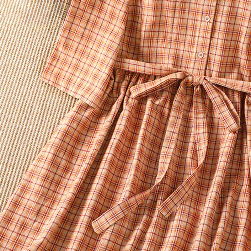 Nimara Ritual Summer Casual Vintage Plaid Women's Three-Quarter Sleeve Dress With Pocket