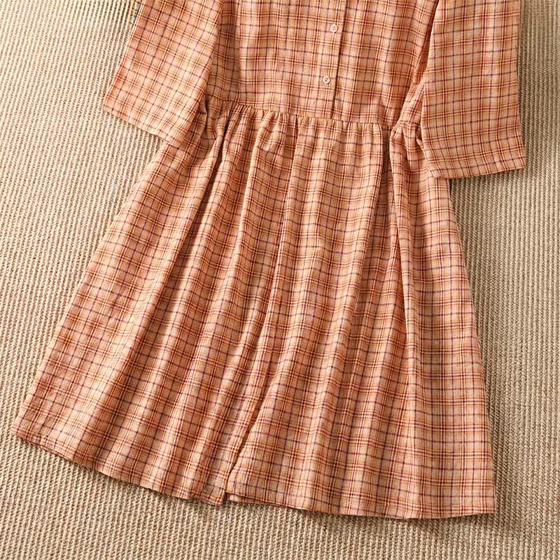 Nimara Ritual Summer Casual Vintage Plaid Women's Three-Quarter Sleeve Dress With Pocket