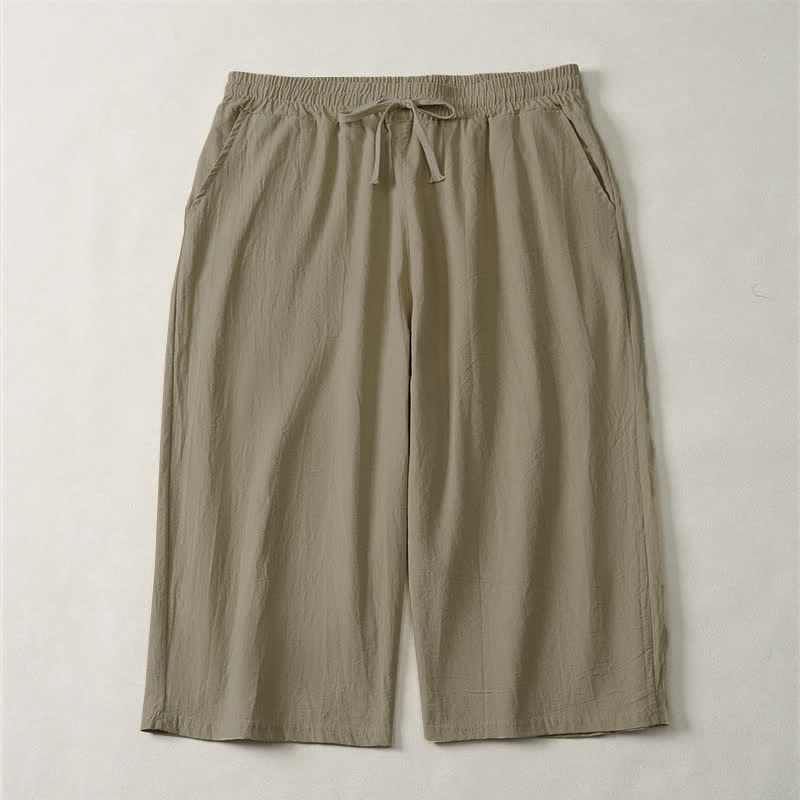 Nimara Ritual Summer Casual Minimalist Drawstring Solid Capri Pants Men's Straight Leg Pants With Pocket