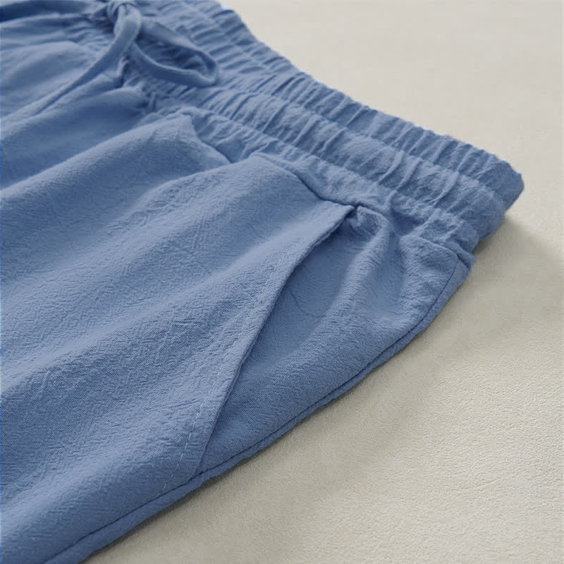Nimara Ritual Summer Casual Drawstring Solid Cotton Men's Shorts With Pockets