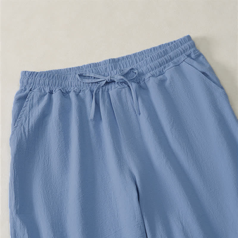 Nimara Ritual Summer Casual Drawstring Solid Cotton Men's Shorts With Pockets