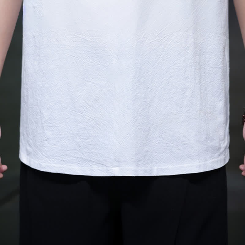Nimara Ritual Summer Casual Tang Style Mandarin Collar Solid Men's Short Sleeve Shirts