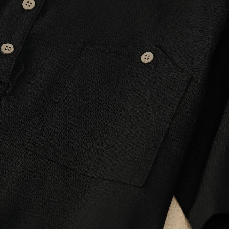 Nimara Ritual Summer Casual Tang Style Mandarin Collar Solid Men's Short Sleeve Shirts With Pocket