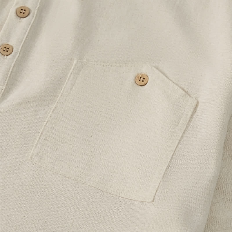 Nimara Ritual Summer Casual Tang Style Mandarin Collar Solid Men's Short Sleeve Shirts With Pocket