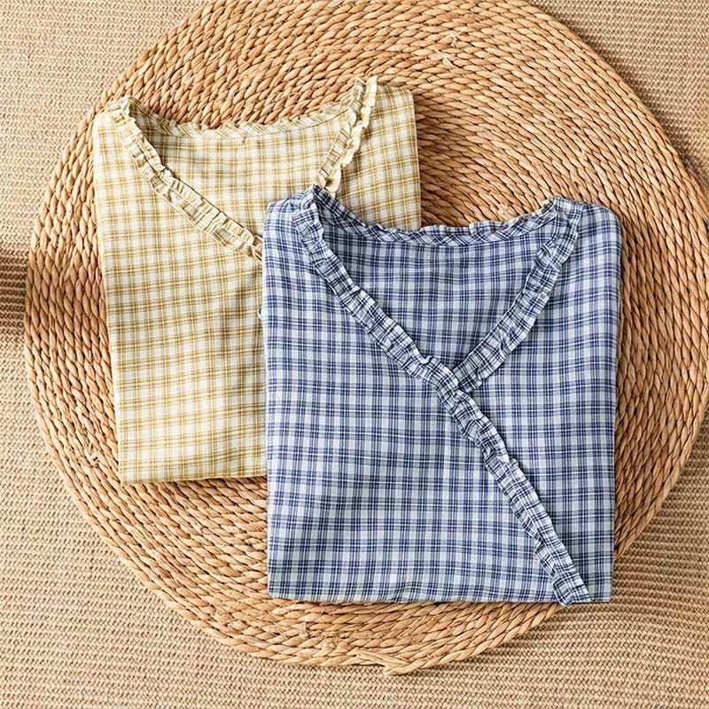 Nimara Ritual Summer Casual Vintage Ruffle V-Neck Plaid Tank Top Women's Sleeveless T-Shirts